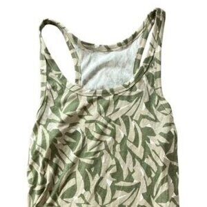 Green and Tan Palm Leaf Pattern Tank Top